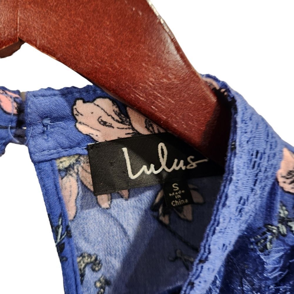Lulu's New You Royal Blue Floral Print Lace Long Sleeve Swing Dress Size Small - Picture 6 of 7